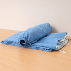 Blue grey fitted sheet linen duvet cover set with printed logo