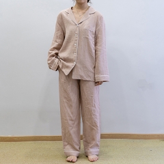 peach wood women linen shirt pajamas set