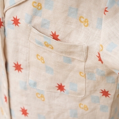 Peach wood summer sun printed kids linen top shirt