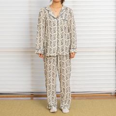 Gardenia pattern women linen shirt pajamas set