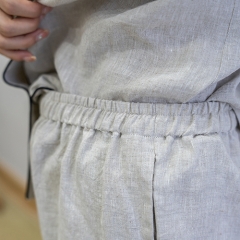 grey women linen shirt pajamas set