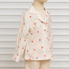 Peach wood summer sun printed kids linen top shirt