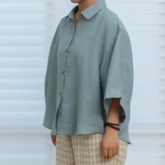 Gray green women linen shirt