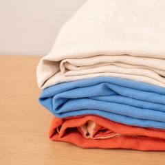 Light pink linen duvet cover set with printed logo