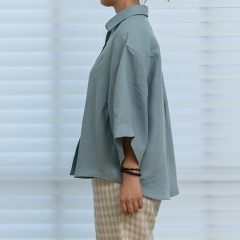 Gray green women linen shirt