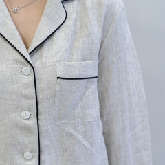 grey women linen shirt pajamas set