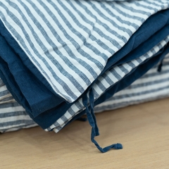 Blue white stripe linen duvet cover set