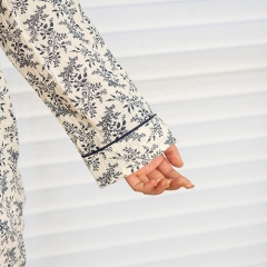 Gardenia pattern women linen shirt pajamas set