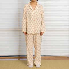 printed floral pattern women linen shirt pajamas set