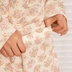 printed floral pattern women linen shirt pajamas set