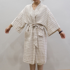 Natural gingham linen robe