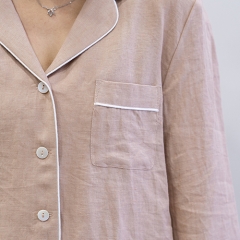 peach wood women linen shirt pajamas set