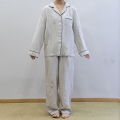 grey women linen shirt pajamas set
