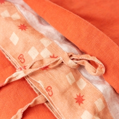 Red brown linen duvet cover set with tie closer