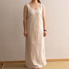 natural low neck dress woman dress