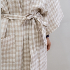 Natural gingham linen robe