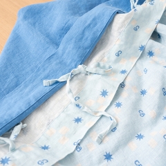 Blue grey fitted sheet linen duvet cover set with printed logo