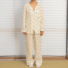 print logo women linen shirt pajamas set