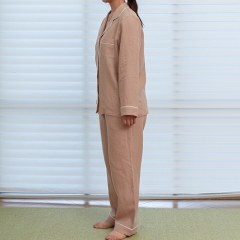 Khaki women linen shirt pajamas set