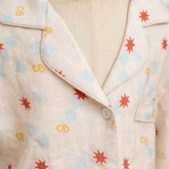 Peach wood summer sun printed kids linen top shirt