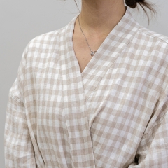 Natural gingham linen robe