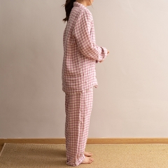 purple gingham women linen shirt pajamas set
