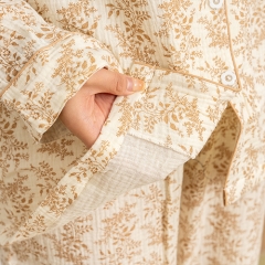 white printed pattern women linen shirt pajamas set