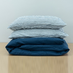 Blue white stripe linen duvet cover set