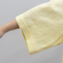 yellow 3/4 sleeve women linen shirt