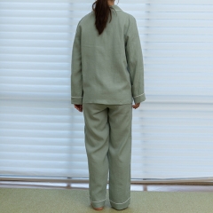 bean green women linen shirt pajamas set