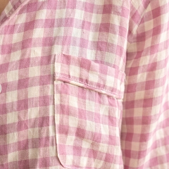 purple gingham women linen shirt pajamas set