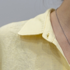 yellow 3/4 sleeve women linen shirt