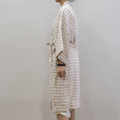 Natural gingham linen robe