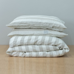 thick white stripe linen duvet cover set