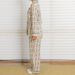 Gardenia pattern women linen shirt pajamas set