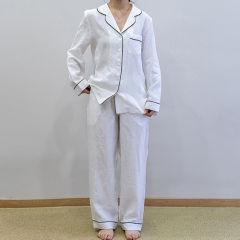 white women linen shirt pajamas set