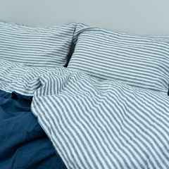 Blue white stripe linen duvet cover set