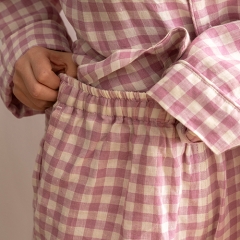 purple gingham women linen shirt pajamas set