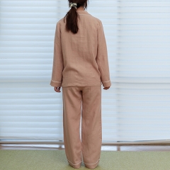 Khaki women linen shirt pajamas set