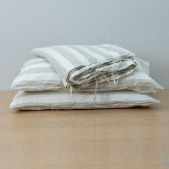 thick white stripe linen duvet cover set