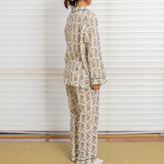 Gardenia pattern women linen shirt pajamas set