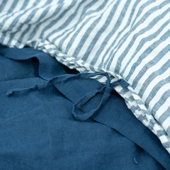 Blue white stripe linen duvet cover set