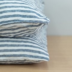 Blue white stripe linen duvet cover set