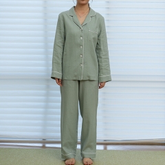 bean green women linen shirt pajamas set