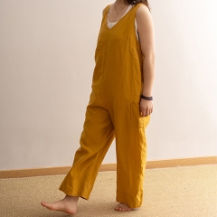 apricot v neck woman jumpsuit