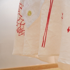 beige printed linen table cloth set