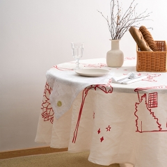 beige printed linen table cloth set