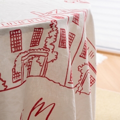 beige printed linen table cloth set