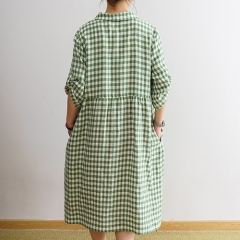 Sand green gingham woman dress