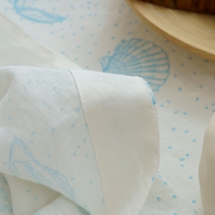 fish printed round linen table cloth set